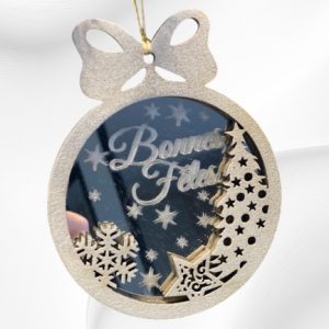 Boules de Noël bois et acrylique miroir à personnaliser
